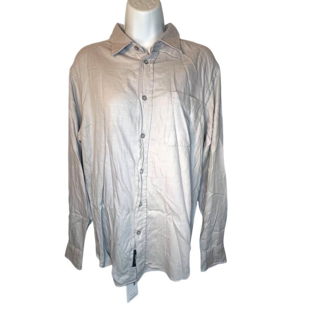 ZEGNA SPORT Button Down Business Casual Shirt Sz L Long Sleeve Chest Pocket Gray